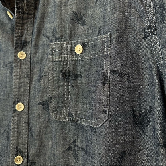 MENS RUFF HEWN DUCK PRINT CASUAL DENIM CHAMBRAY SHORT SLEEVE BUTTON UP SHIRT - Picture 8 of 13